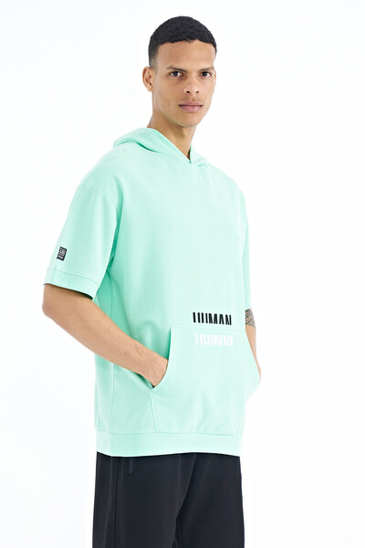 Tommylife Wholesale Aqua Green Kangaroo Pocket Hooded Men's T-Shirt - 88195 - Thumbnail