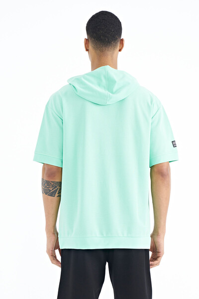 Tommylife Wholesale Aqua Green Kangaroo Pocket Hooded Men's T-Shirt - 88195 - Thumbnail