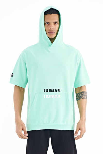 Tommylife Wholesale Aqua Green Kangaroo Pocket Hooded Men's T-Shirt - 88195 - Thumbnail