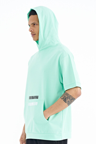 Tommylife Wholesale Aqua Green Kangaroo Pocket Hooded Men's T-Shirt - 88195 - Thumbnail