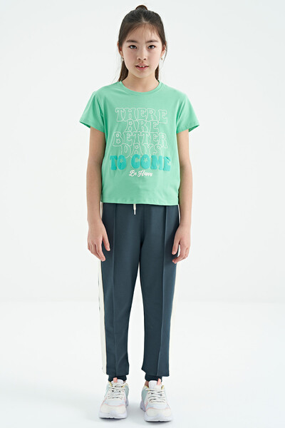 Tommylife Wholesale Aqua Green Round Neck Comfy Sleevelu Cropped Girls T-Shirt - 75118 - Thumbnail