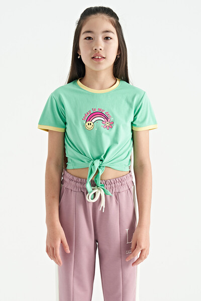 Tommylife Wholesale Aqua Green Round Neck Girls T-Shirt - 75113 - Thumbnail