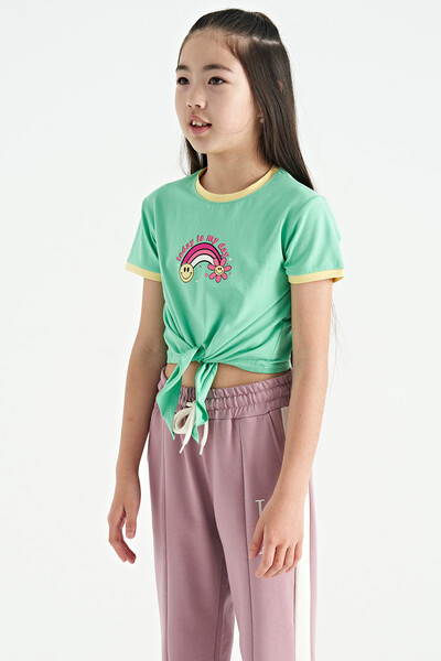 Tommylife Wholesale Aqua Green Round Neck Girls T-Shirt - 75113 - Thumbnail