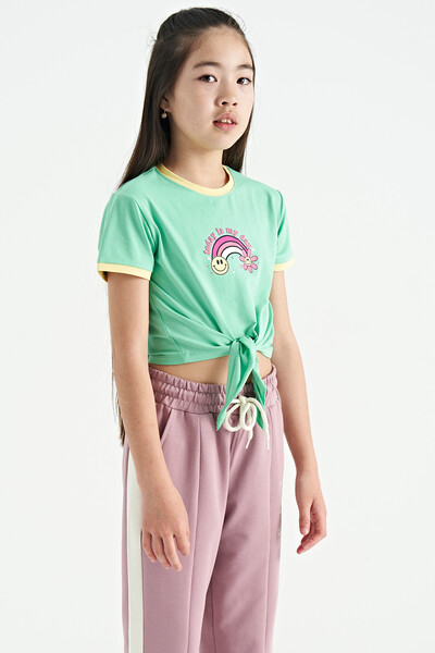 Tommylife Wholesale Aqua Green Round Neck Girls T-Shirt - 75113 - Thumbnail