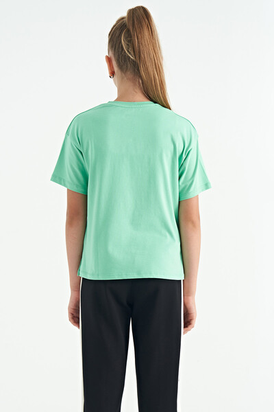 Tommylife Wholesale Aqua Green Round Neck Oversize Short Sleeve Girls T-Shirt - 75116 - Thumbnail