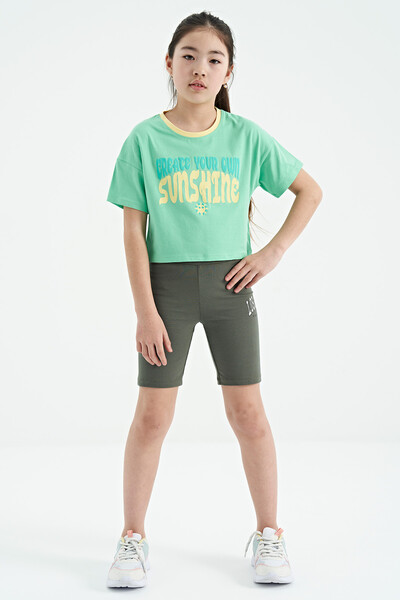 Tommylife Wholesale Aqua Green Round Neck Oversize Short Sleevelu Girls T-Shirt - 75111 - Thumbnail