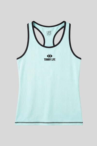 TOMMYLIFE - Tommylife Wholesale Aqua Green Sleeveless Back Print Detail Standard Fit Women's Sports Tank Top - 97096