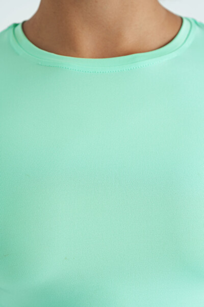 Tommylife Wholesale Aqua Green Standard Fit Crew Neck Women's Crop T-Shirt - 97265 - Thumbnail