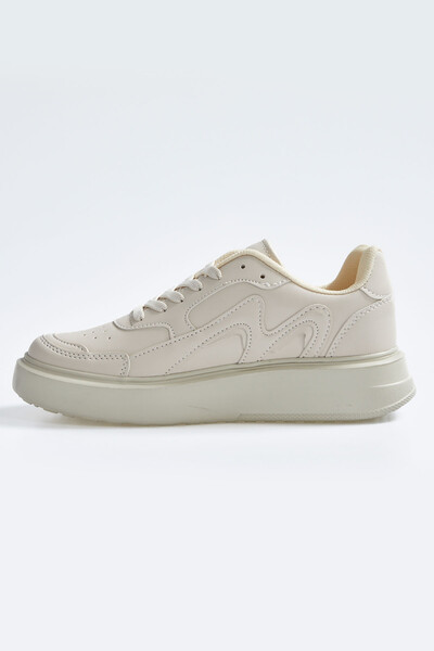 Tommylife Wholesale Beige High Platform Faux Leather Women's Sneakers - 89200 - Thumbnail