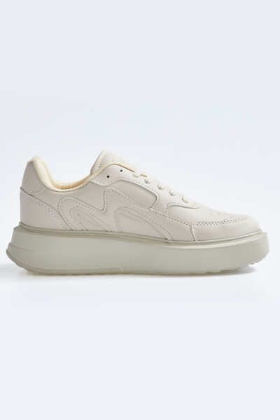 Tommylife Wholesale Beige High Platform Faux Leather Women's Sneakers - 89200 - Thumbnail