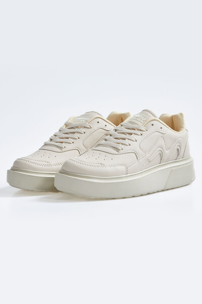 Tommylife Wholesale Beige High Platform Faux Leather Women's Sneakers - 89200 - Thumbnail