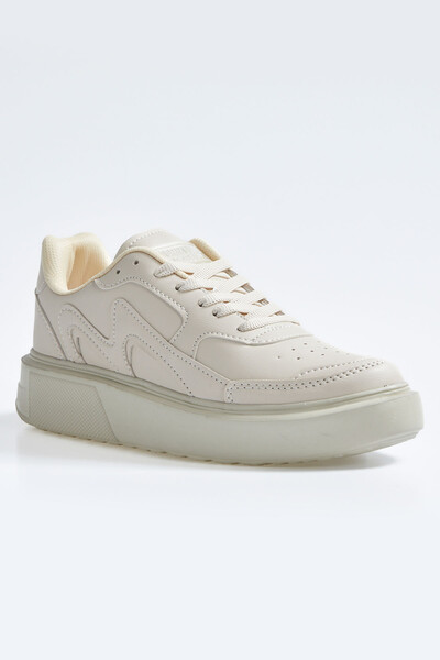 Tommylife Wholesale Beige High Platform Faux Leather Women's Sneakers - 89200 - Thumbnail