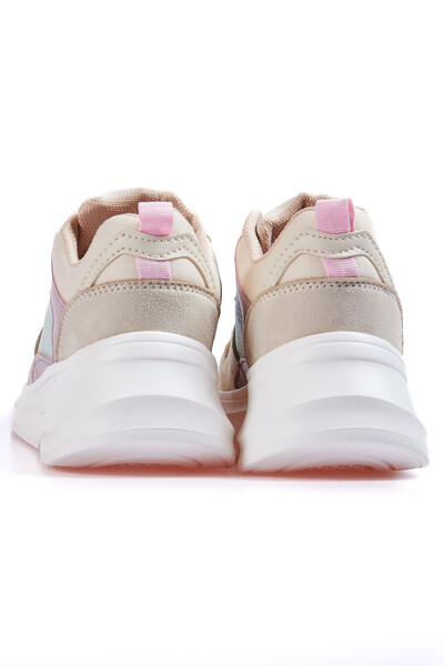 Tommylife Wholesale Beige Lace Up High Platform Women's Sneakers - 89203 - Thumbnail