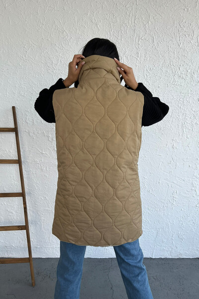 Tommylife Wholesale Beige Quilted Model Women's Vest - 02073 - Thumbnail
