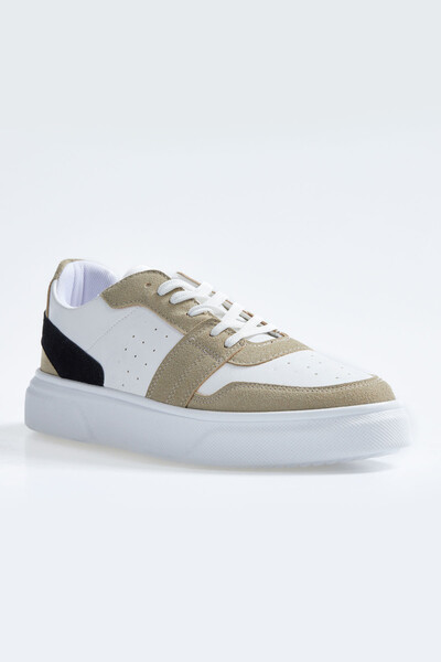 Tommylife Wholesale Beige - White Faux Leather Men's Sneakers - 89109 - Thumbnail
