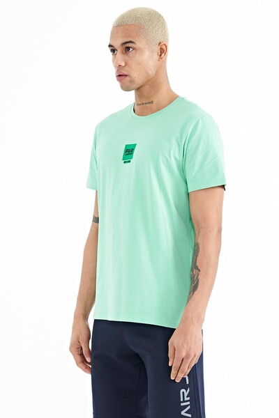 Tommylife Wholesale Bert Crew Neck Standard Fit Printed Men's T-Shirt 88210 Aqua Green - Thumbnail