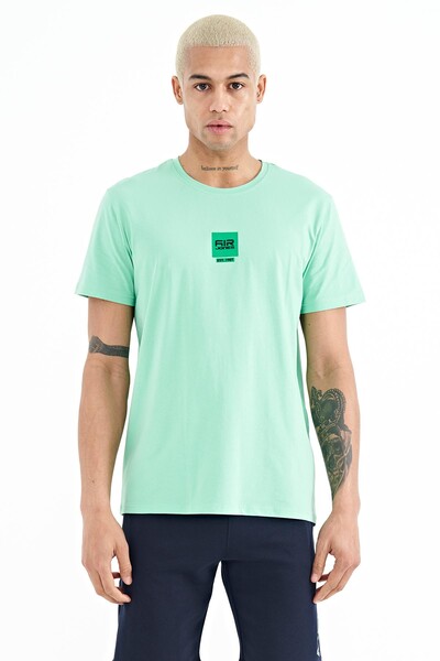 Tommylife Wholesale Bert Crew Neck Standard Fit Printed Men's T-Shirt 88210 Aqua Green - Thumbnail