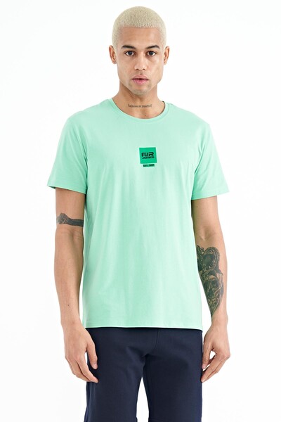 Tommylife Wholesale Bert Crew Neck Standard Fit Printed Men's T-Shirt 88210 Aqua Green - Thumbnail