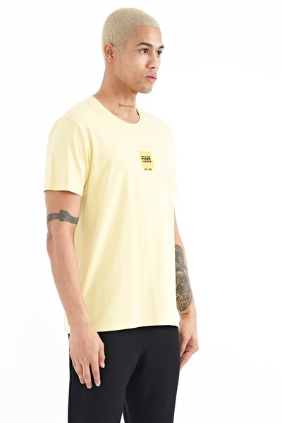 Tommylife Wholesale Bert Crew Neck Standard Fit Printed Men's T-Shirt 88210 Yellow - Thumbnail