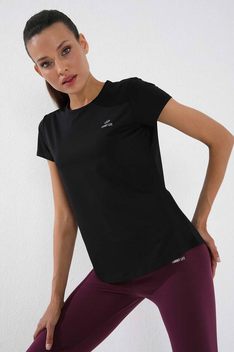 TOMMYLIFE - Tommylife Wholesale Black Basic Short Sleeve Bike Collar Women's T-shirt - 97144