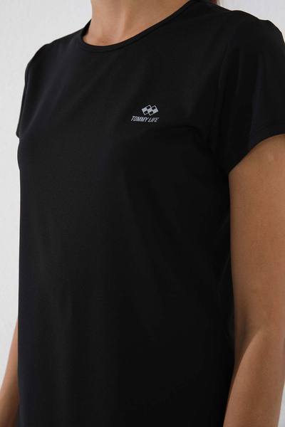Tommylife Wholesale Black Basic Short Sleeve Bike Collar Women's T-shirt - 97144 - Thumbnail