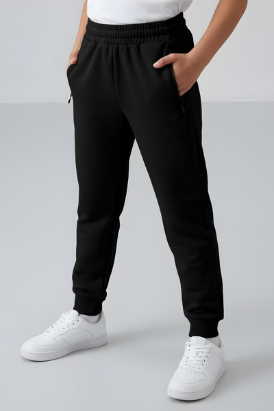 Tommylife Wholesale Boy's Jogger with Zippered Pockets Standard Fit Cuffed Sweatpants 64042 Black - Thumbnail