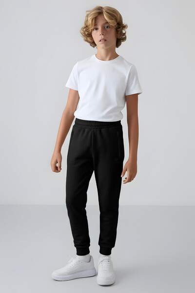 Tommylife Wholesale Boy's Jogger with Zippered Pockets Standard Fit Cuffed Sweatpants 64042 Black - Thumbnail