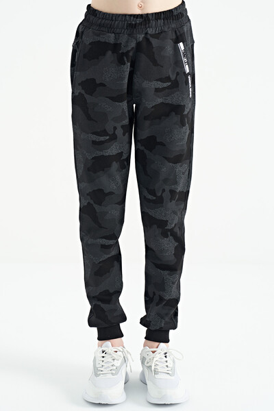 Tommylife Wholesale Black Camouflage Boys' Zip Pocket Skinny Fit Sweatpants - 64053 - Thumbnail