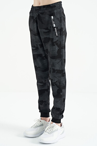 Tommylife Wholesale Black Camouflage Boys' Zip Pocket Skinny Fit Sweatpants - 64053 - Thumbnail