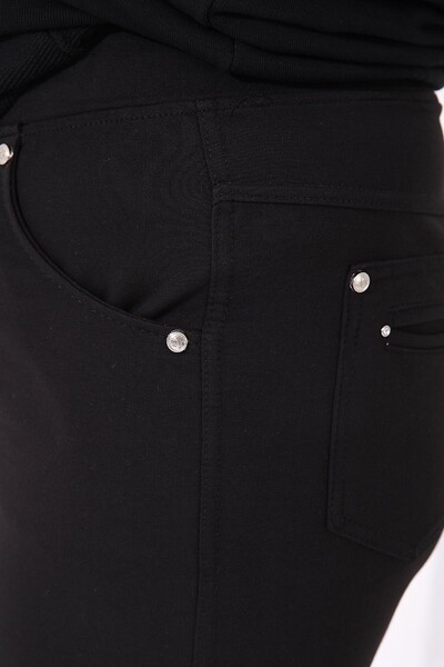 Tommylife Wholesale Black Classic Hem Stone Detailed Women's Big Size Sweatpant - 94040 - Thumbnail