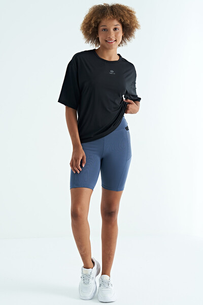 Tommylife Wholesale Black Crew Neck Oversize Women's T-Shirt - 97263 - Thumbnail