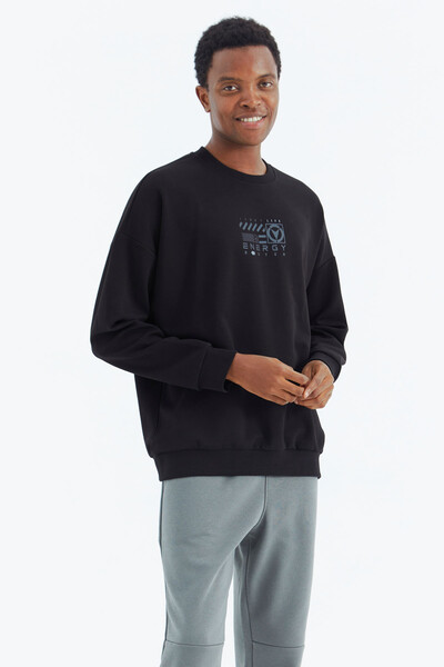 Tommylife Wholesale Black Crew Neck Relaxed Fit Men's Sweatshirt - 88284 - Thumbnail