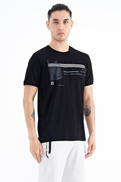 Tommylife Wholesale Black Crew Neck Standard Fit Men's T-Shirt - 88183 - Thumbnail