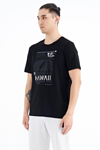 Tommylife Wholesale Black Crew Neck Standard Fit Men's T-shirt - 88190 - Thumbnail