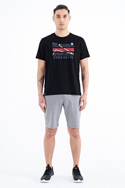 Tommylife Wholesale Black Crew Neck Standard Fit Men's T-shirt - 88201 - Thumbnail