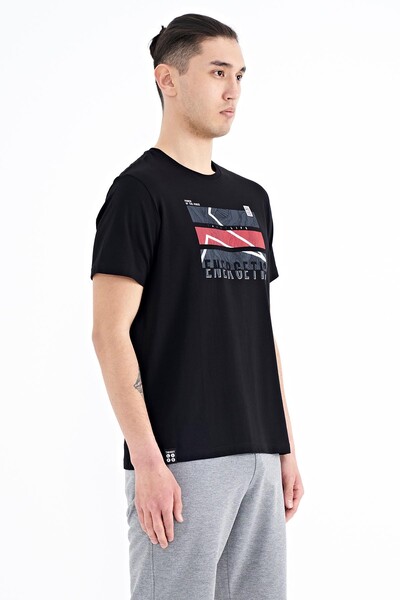 Tommylife Wholesale Black Crew Neck Standard Fit Men's T-shirt - 88201 - Thumbnail