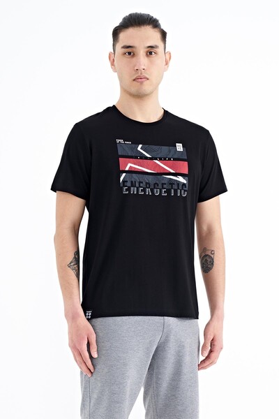 Tommylife Wholesale Black Crew Neck Standard Fit Men's T-shirt - 88201 - Thumbnail