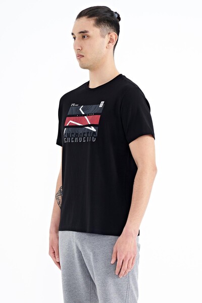 Tommylife Wholesale Black Crew Neck Standard Fit Men's T-shirt - 88201 - Thumbnail