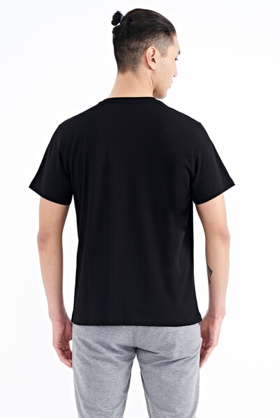 Tommylife Wholesale Black Crew Neck Standard Fit Men's T-shirt - 88201 - Thumbnail