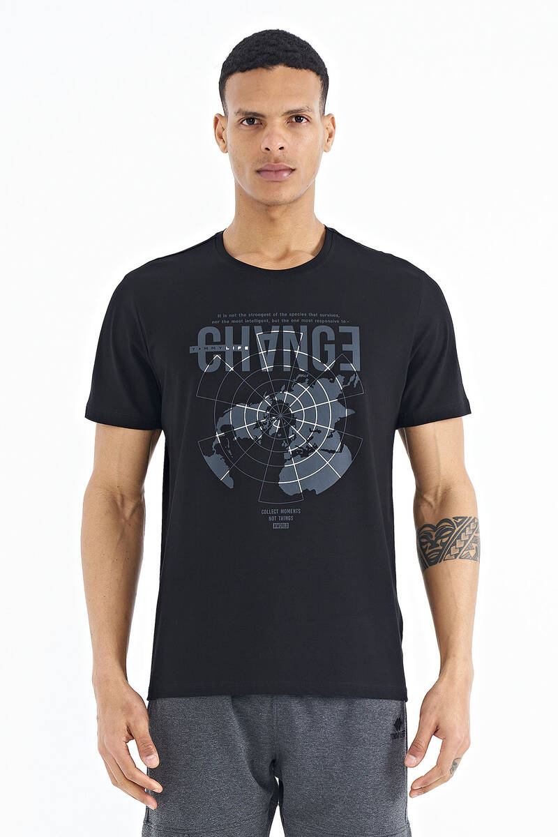 TOMMYLIFE - Tommylife Wholesale Black Crew Neck Standard Fit Men's T-Shirt - 88214