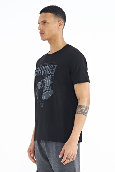 Tommylife Wholesale Black Crew Neck Standard Fit Men's T-Shirt - 88214 - Thumbnail