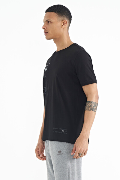 Tommylife Wholesale Black Crew Neck Standard Fit Men's T-shirt - 88216 - Thumbnail