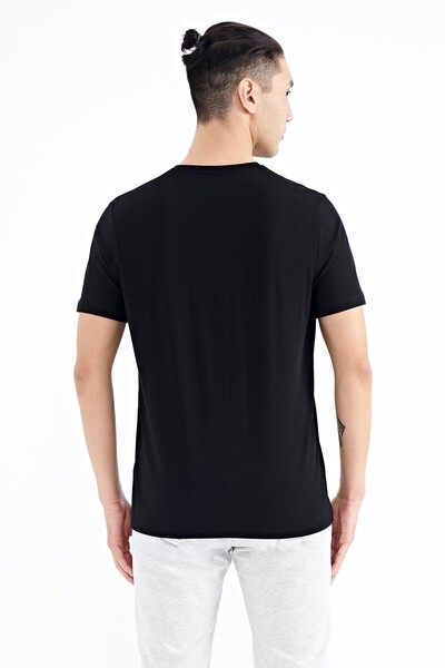 Tommylife Wholesale Black Crew Neck Standard Fit Men's T-Shirt - 88232 - Thumbnail