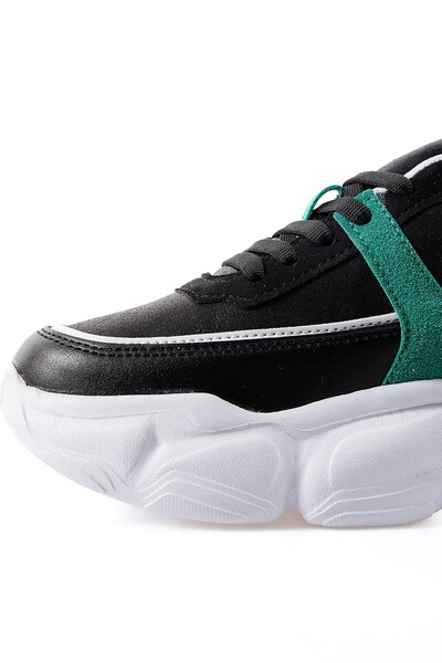 Tommylife Wholesale Black - Green Faux Leather Women's Sneakers - 89206 - Thumbnail