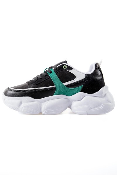 Tommylife Wholesale Black - Green Faux Leather Women's Sneakers - 89206 - Thumbnail