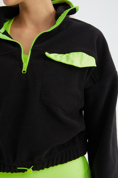 Tommylife Wholesale Black Half Zip Women's Fleece Sweatshirt - 97237 - Thumbnail