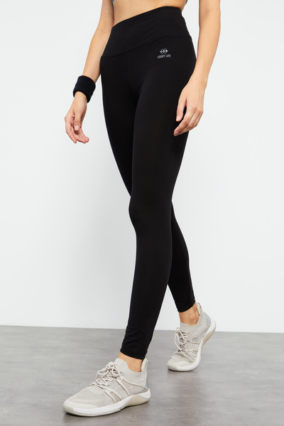 Tommylife Wholesale Black High Waist Body-Hugging Slim Fit Skinny Leg Women's Leggings - 94011 - Thumbnail