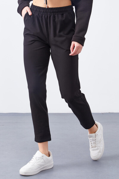 Tommylife Wholesale Black High Waist Jogger Comfy Skinny Hem Women's Sweatpant - 94566 - Thumbnail