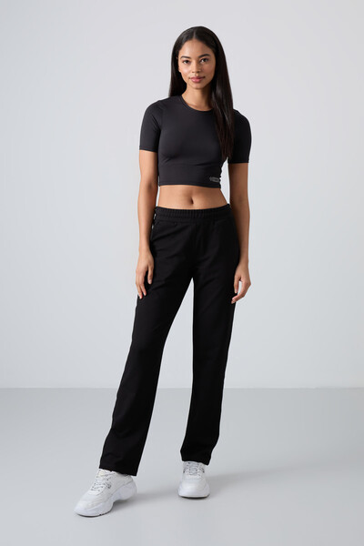 Tommylife Wholesale Black High Waist With Pocket Comfy Classic Hem Women's Sweatpants - 94584 - Thumbnail