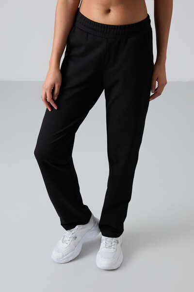 Tommylife Wholesale Black High Waist With Pocket Comfy Classic Hem Women's Sweatpants - 94584 - Thumbnail